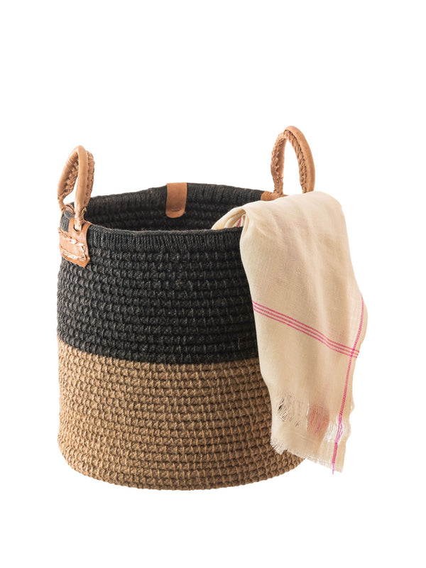 Black & Beige Jute Basket