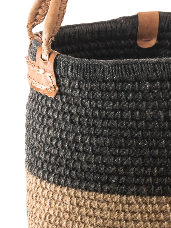 Black & Beige Jute Basket