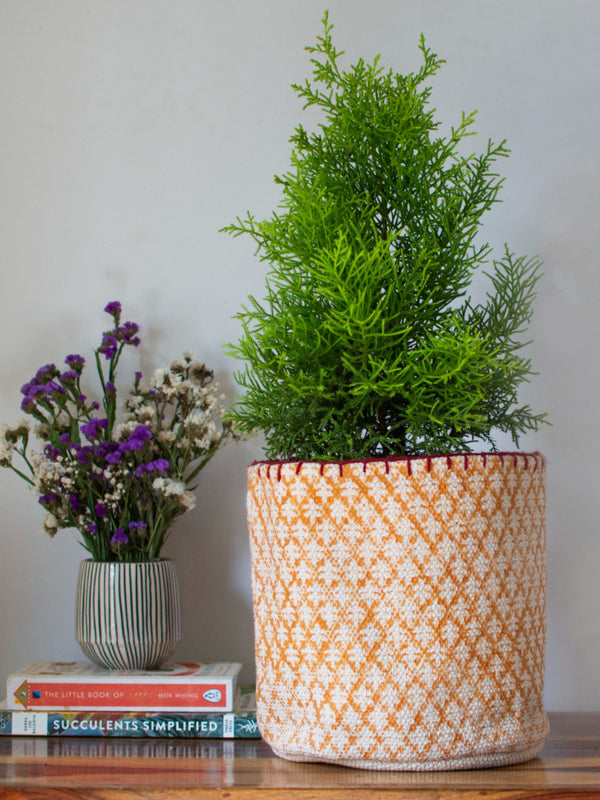 Block Printed Durrie Storage Basket Medium