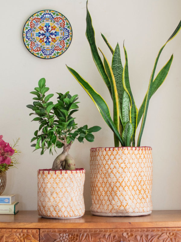 Block Printed Durrie Storage Basket Set of 2