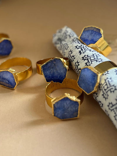 Napkin Rings Set of 6 - Blue Crystal Agate
