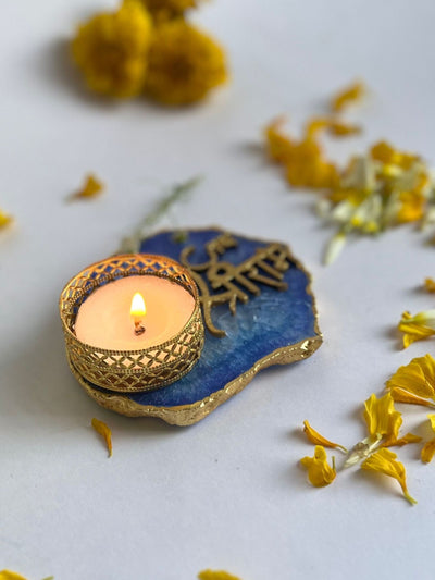 Blue Jai Shree Ram Tea Light Candle Holder of 2
