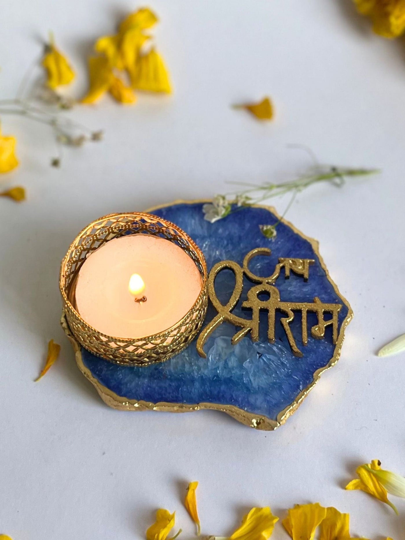 Blue Jai Shree Ram Tea Light Candle Holder of 2