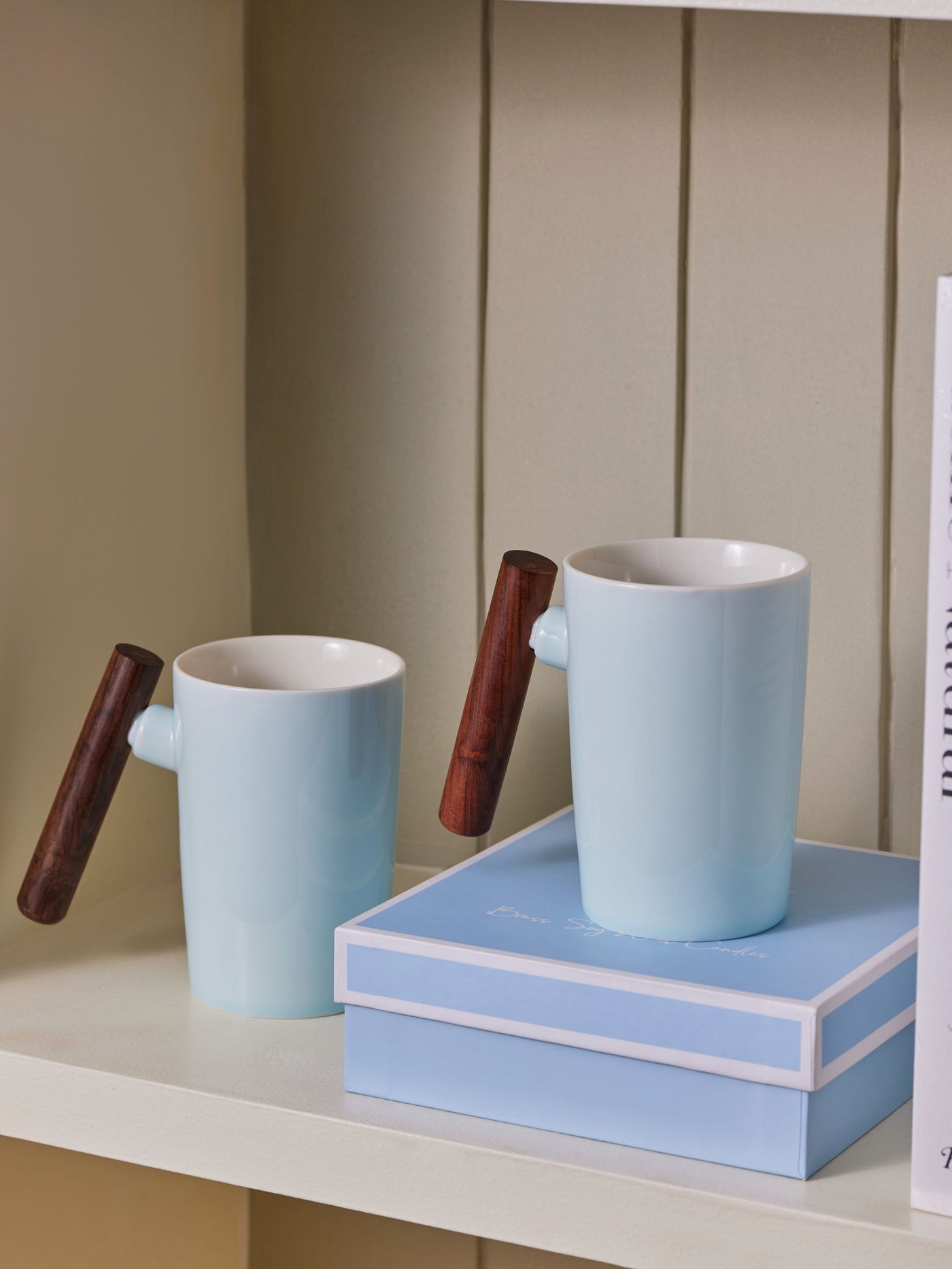 Blue Wooden Handle Mug