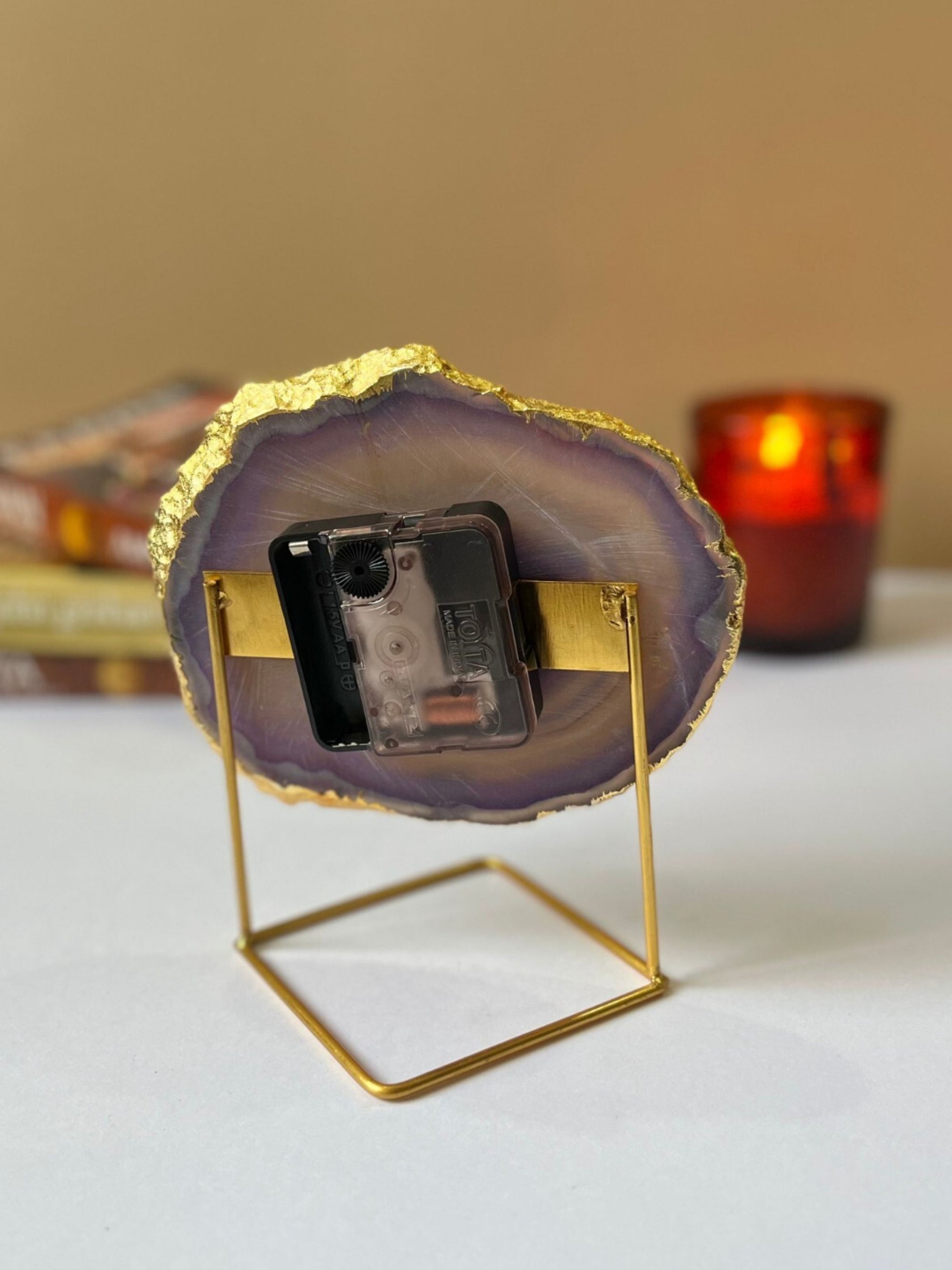 Desk Clock with Metal Stand - Brazilian Agate Purple