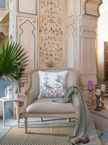 Cushion Cover - Bulbul White Quilted Embroidered