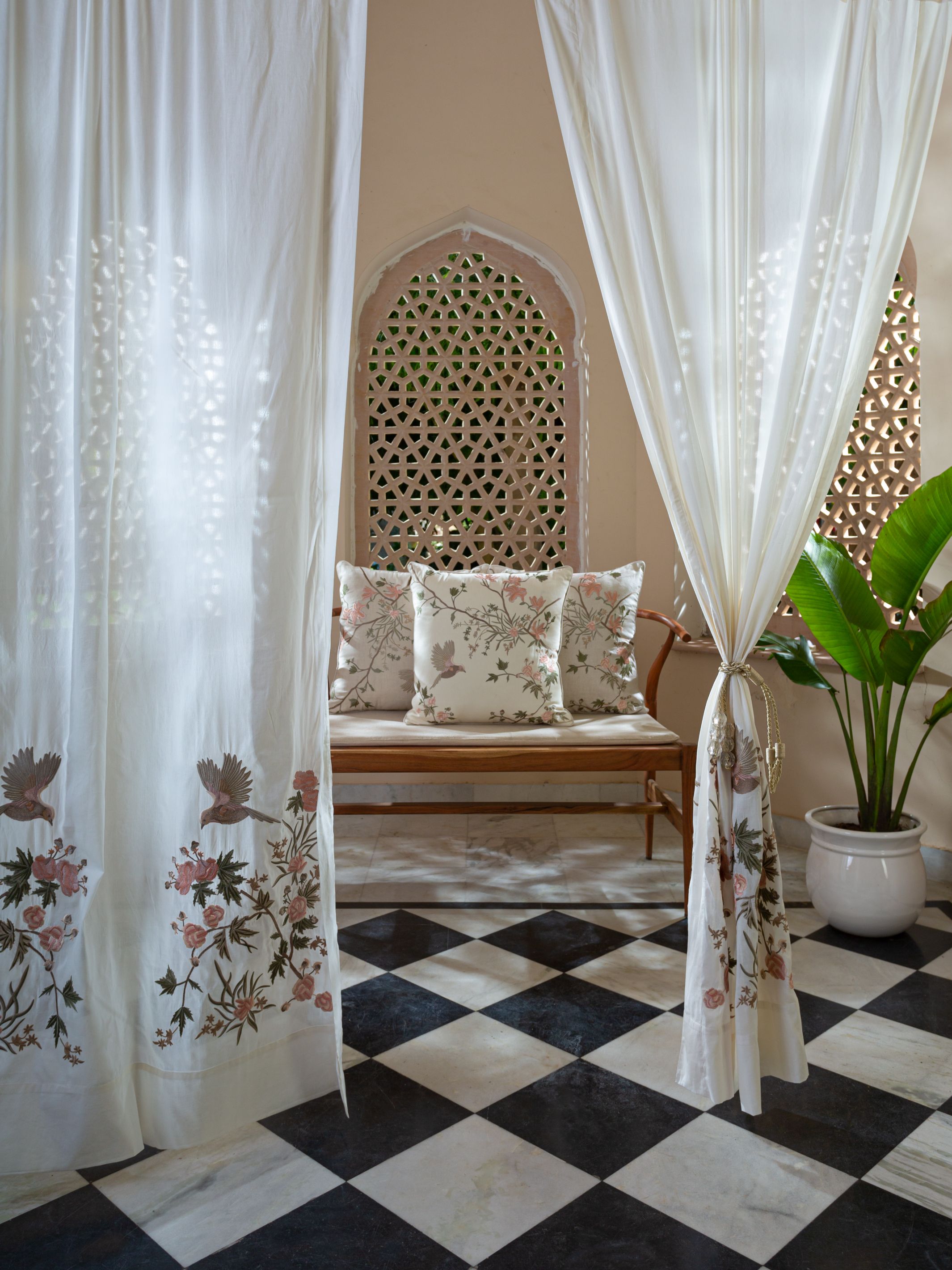 Cushion Cover - Bulbul White Quilted Embroidered