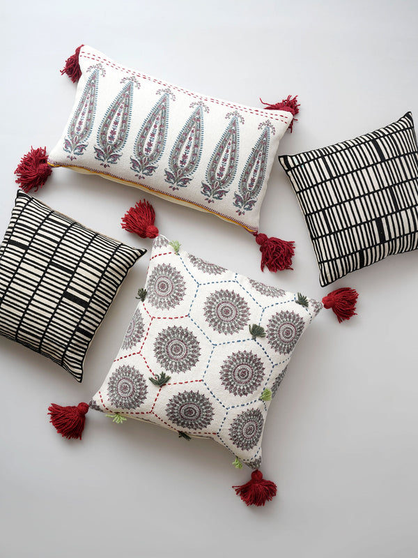 Cushion Cover - Burgundy Block Print