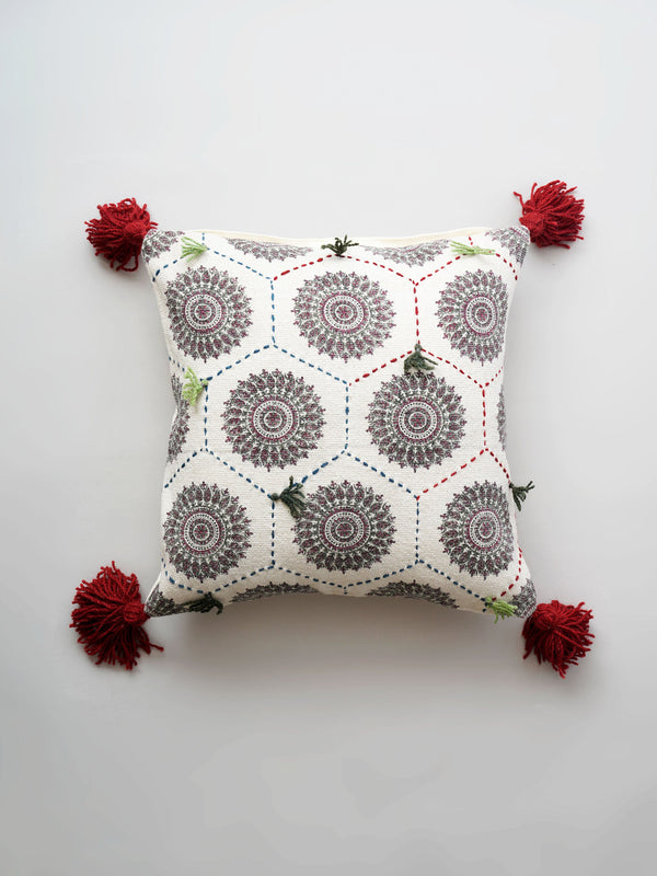 Cushion Cover - Burgundy Block Print