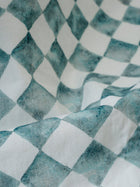 Linen Bedspread - Checker Blue