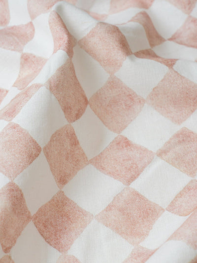 Checker Blush Linen Bedspread