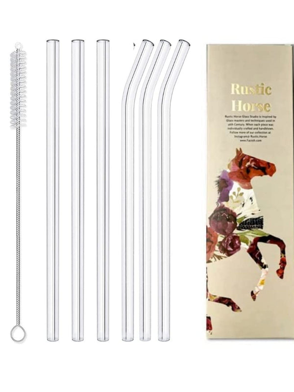 Clear Transparent Glass Straws 6 pcs