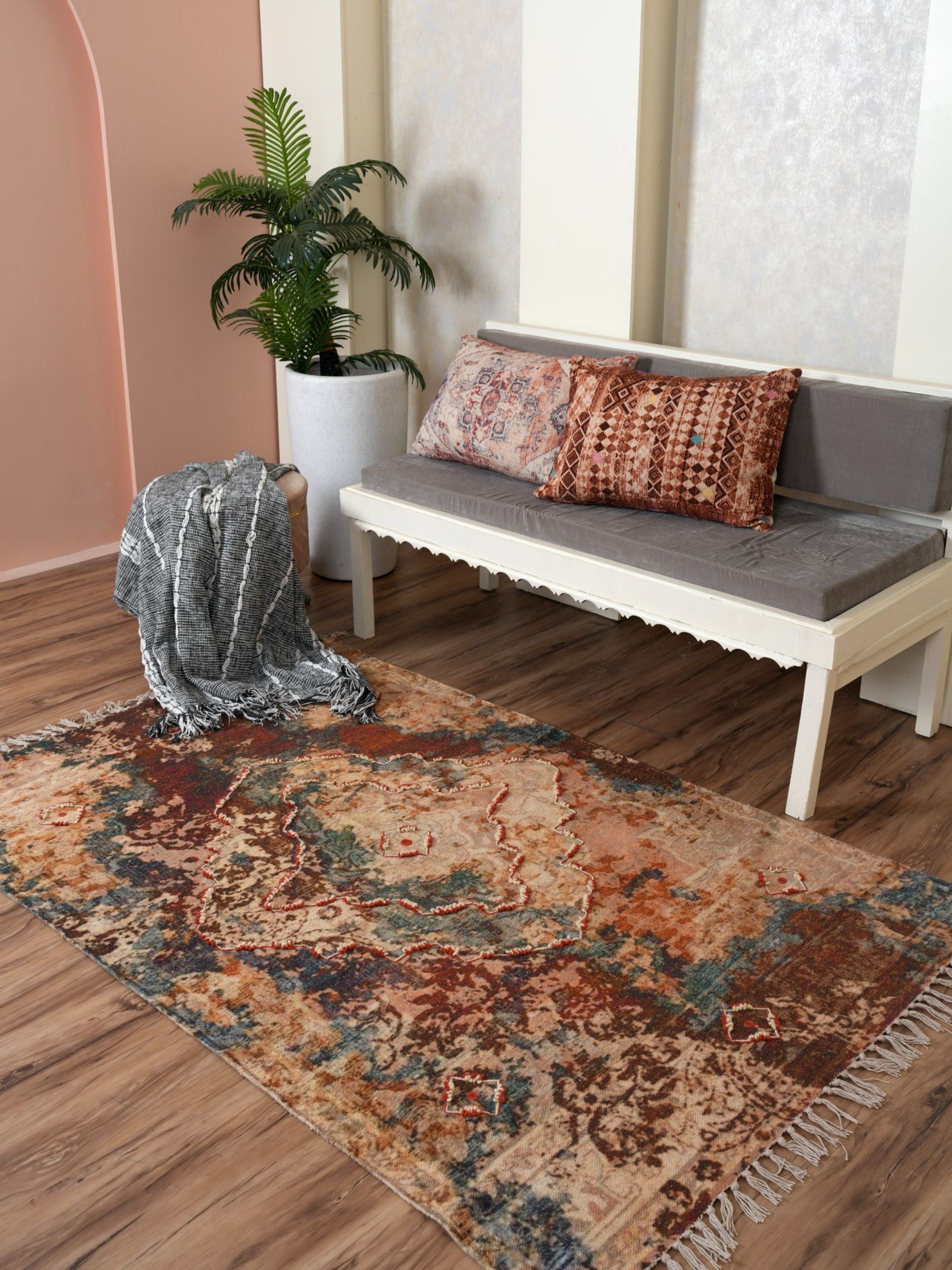 Embriodered Rug Handwoven Rugs | Embroidered Rug - Colour Burst