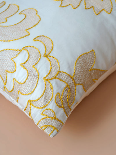 Damask Embroidered Yellow Cushion