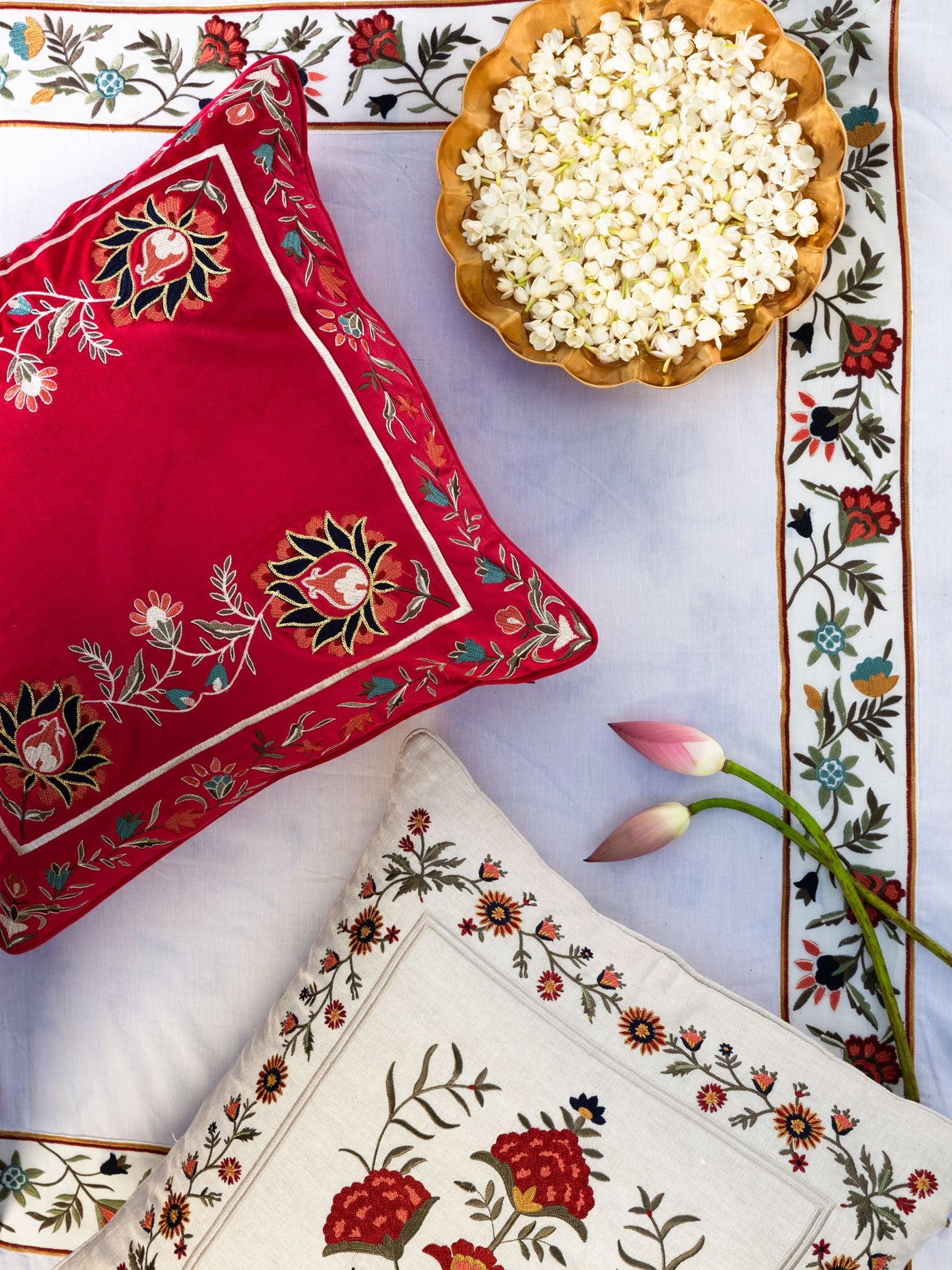 Daneen Red Embroidered Cushion