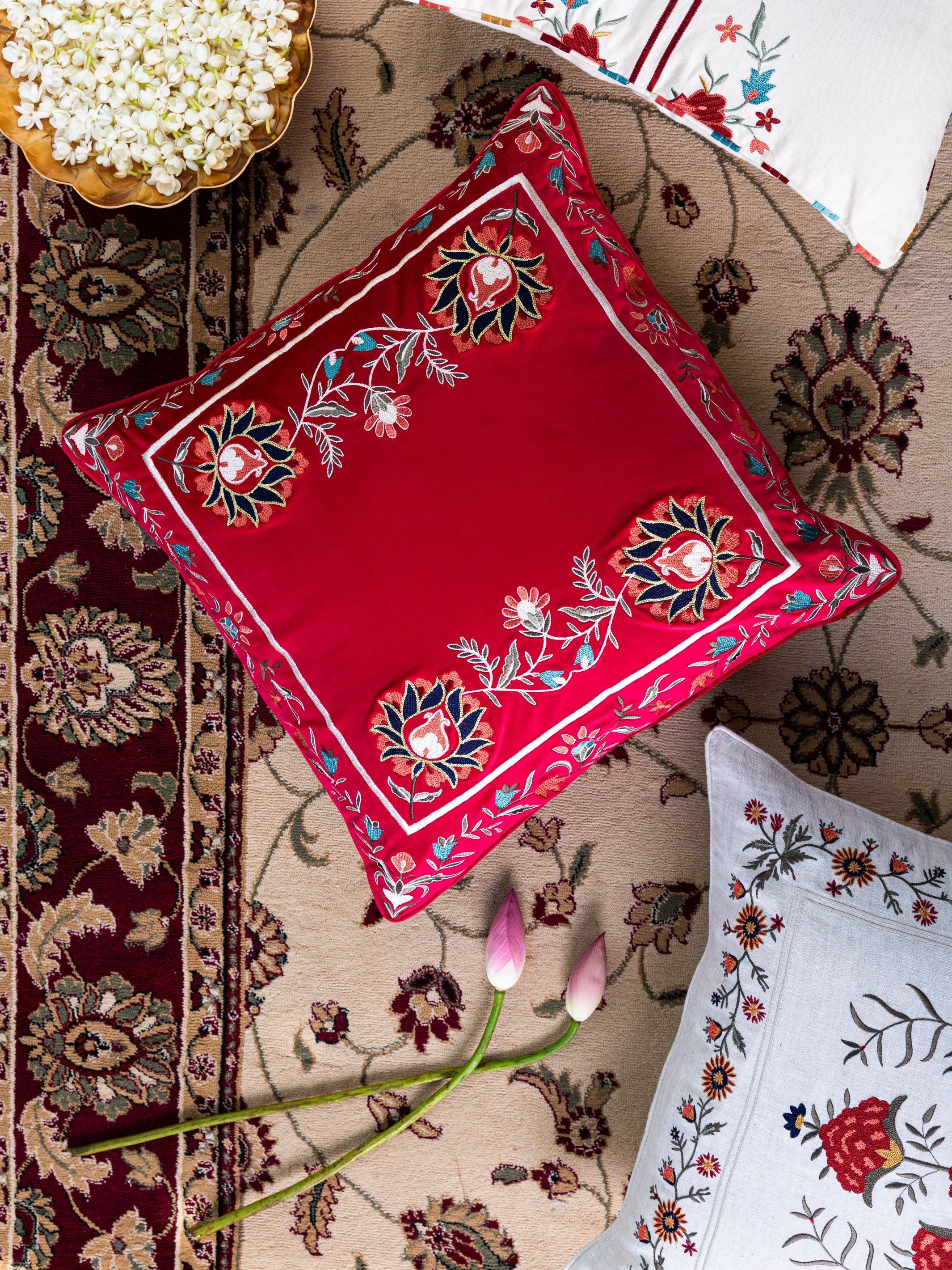 Cushion Cover - Daneen Red Embroidered