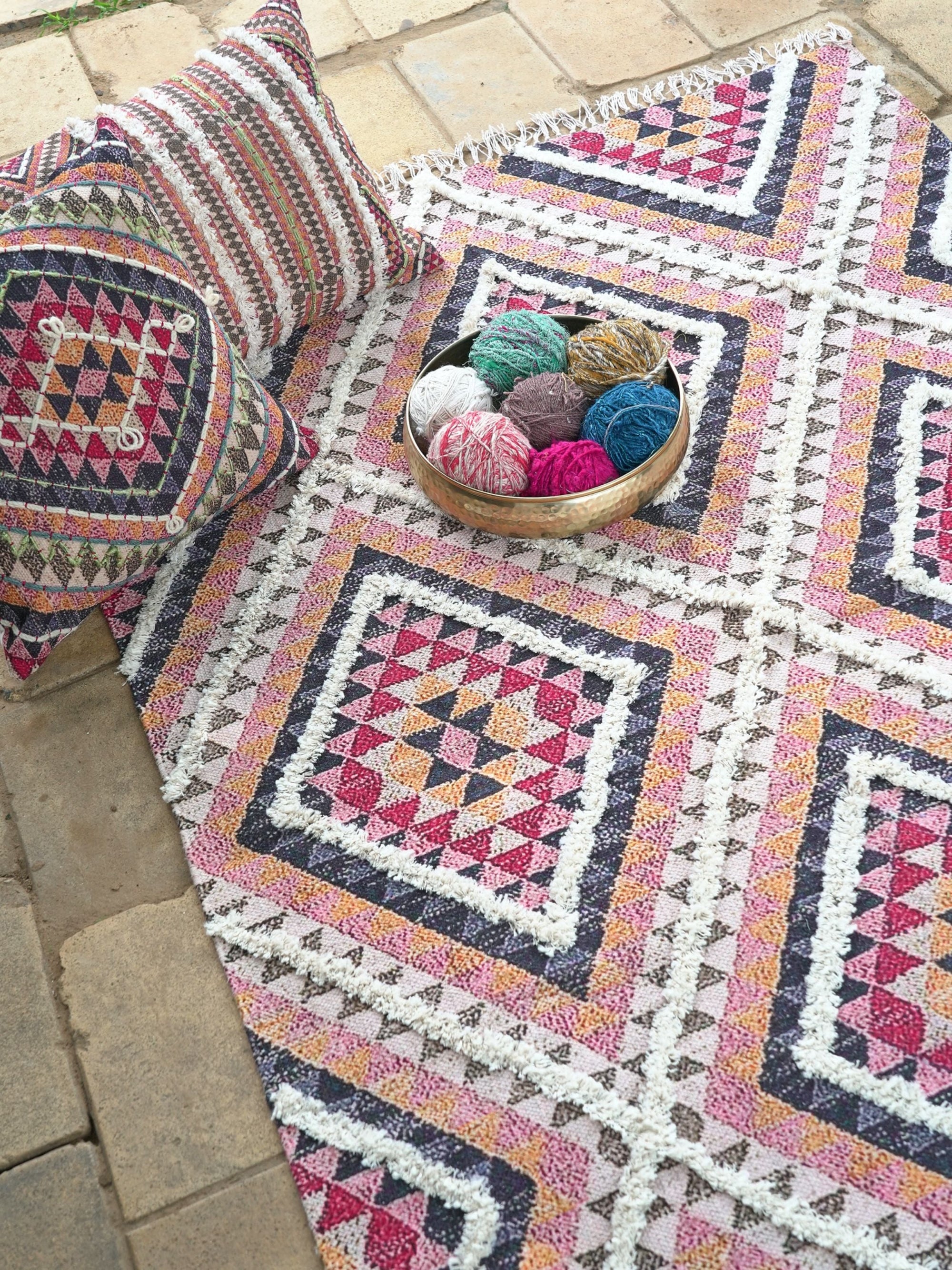 Dapple Embroidered Cotton Rug