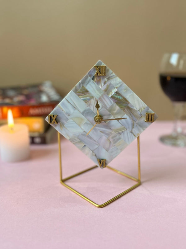 Desktop Clock - MOP in Diamond Shape