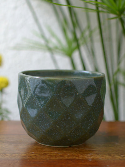 Diamond Textured Green Ceramic Planter