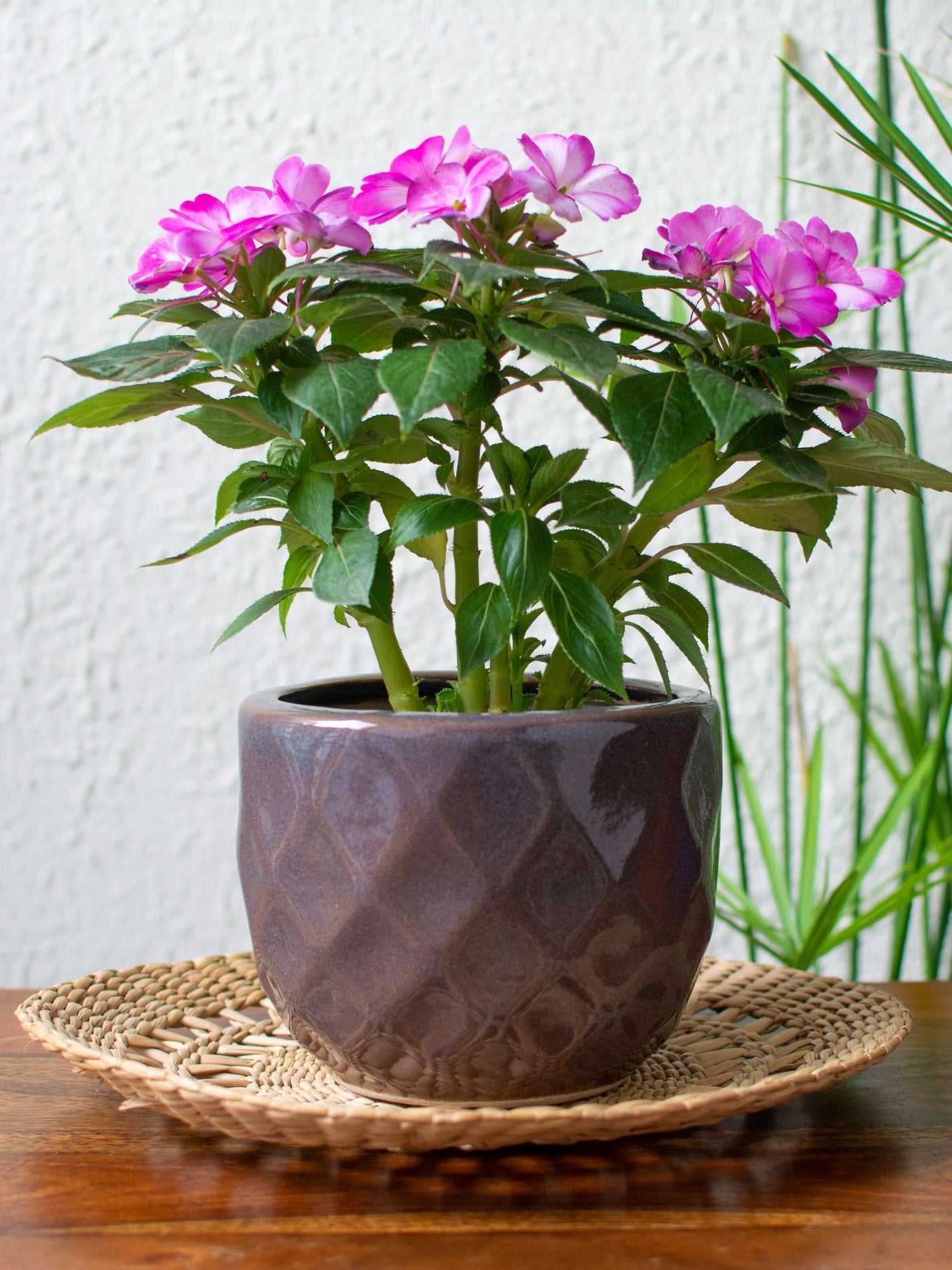 Diamond Textured Purple Ceramic Planter