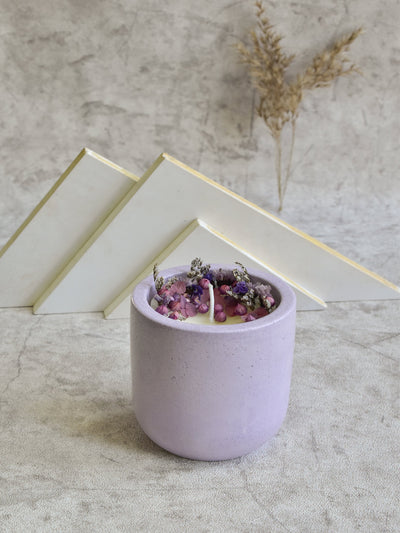 Dryflower & Soy Wax Candle In Purple Concrete Jar
