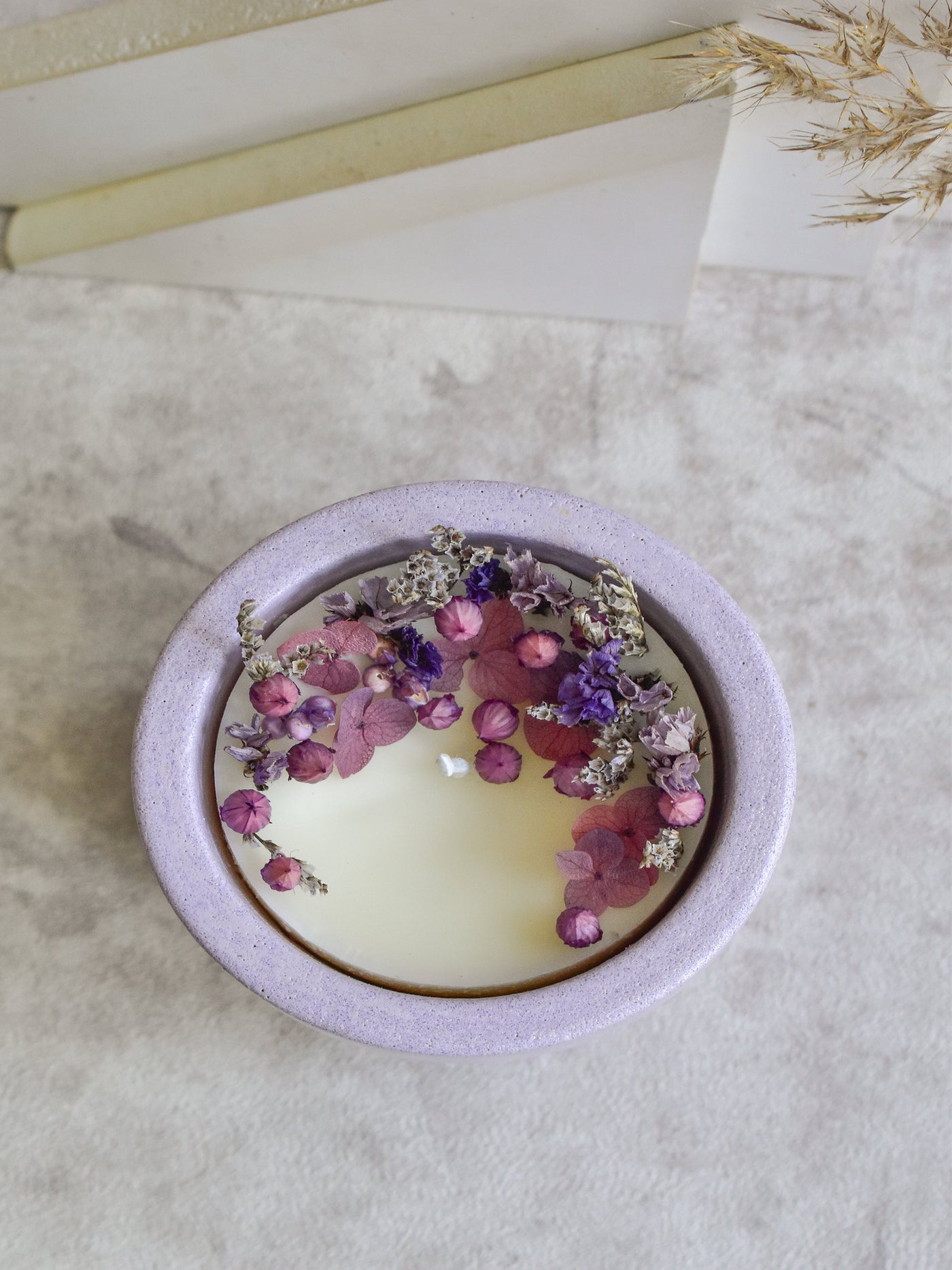 Dryflower & Soy Wax Candle In Purple Concrete Jar