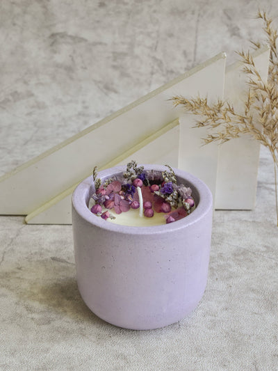 Dryflower & Soy Wax Candle In Purple Concrete Jar
