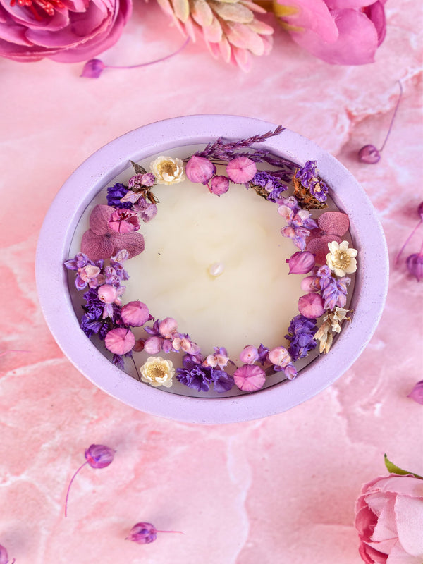 Dryflower & Soy Wax Candle In Purple Concrete Jar