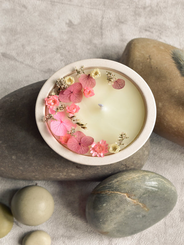 Dryflower & Soy Wax Candle In Small Concrete Jar