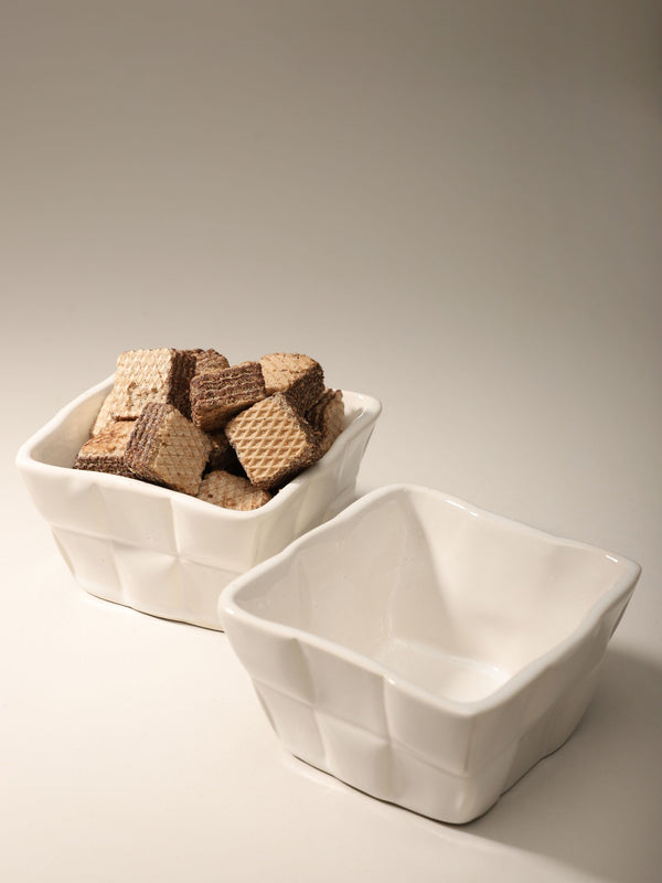 Embossed Checked White Bowl