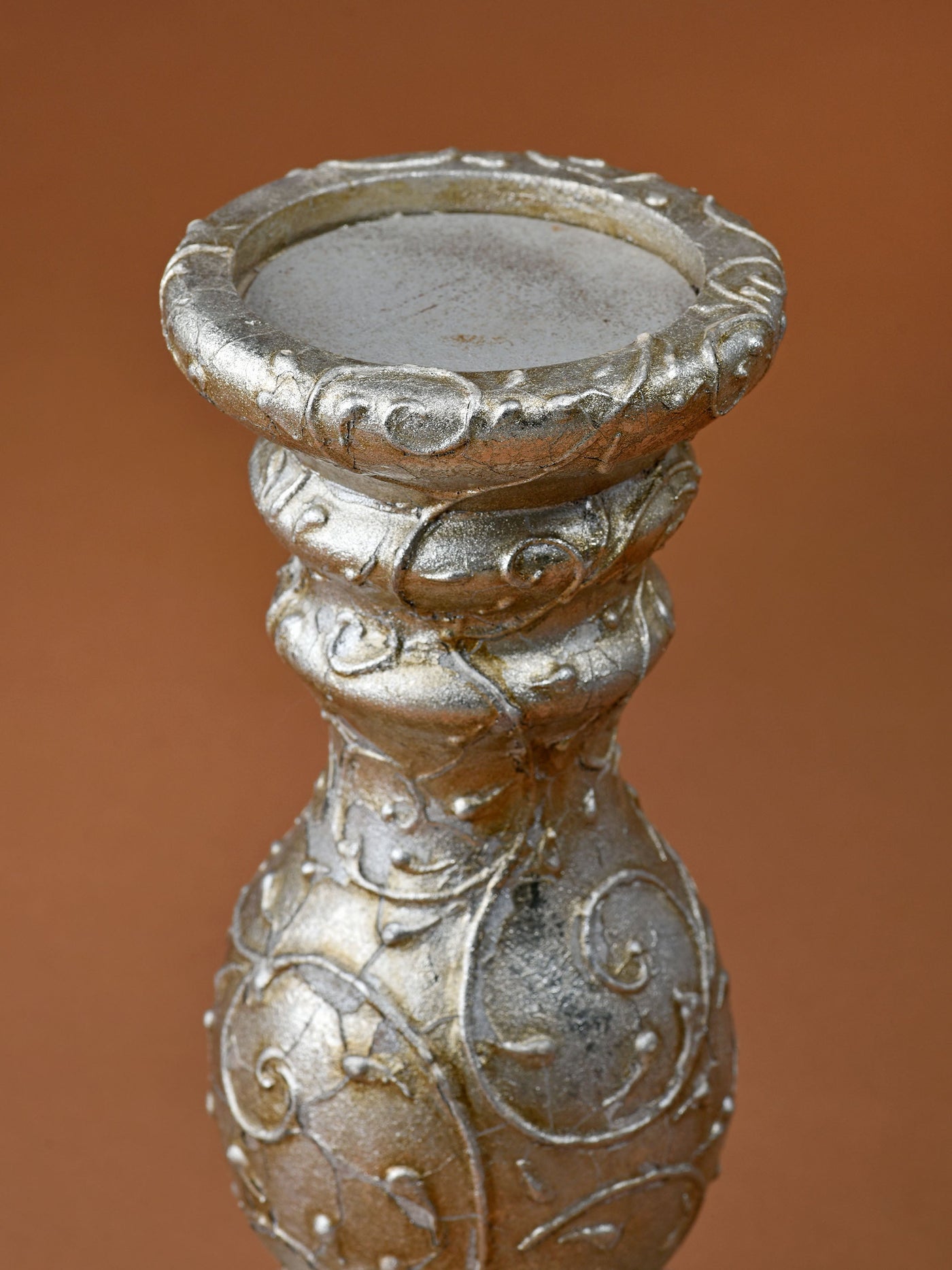 Embossed Silver Candle Stand