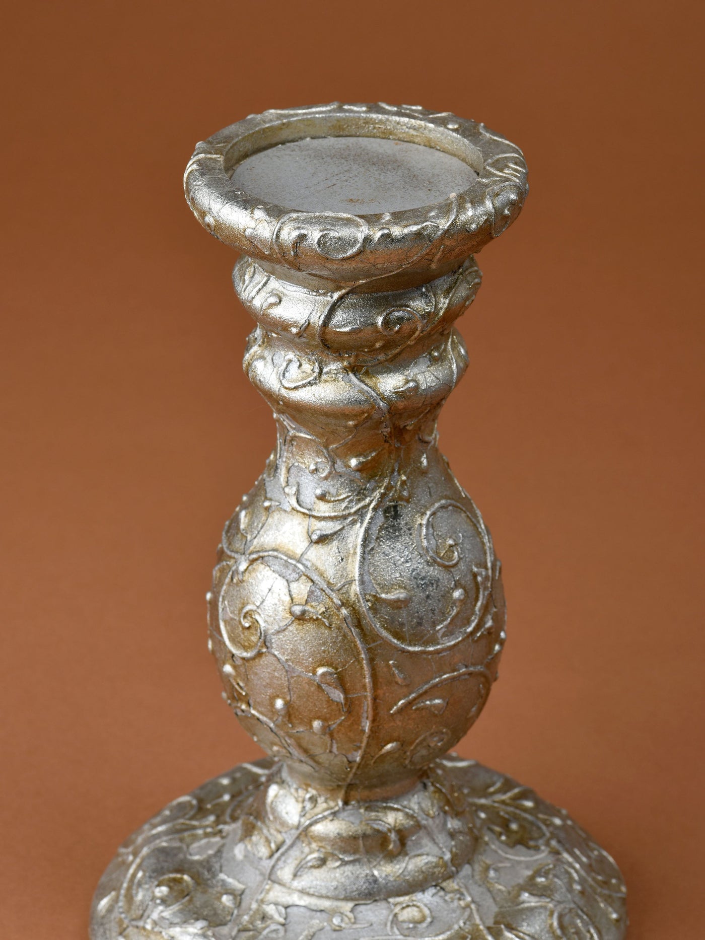 Embossed Silver Candle Stand
