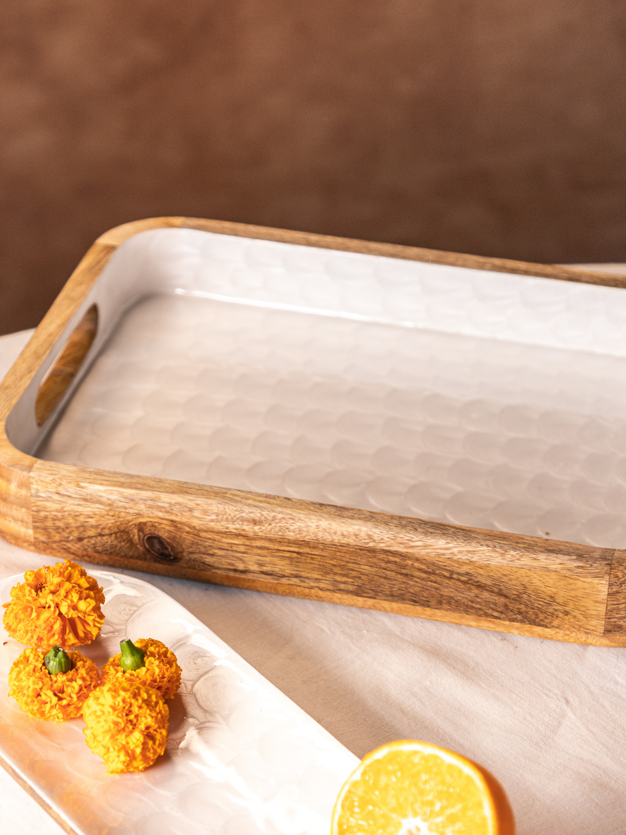 Mango Wood with Pearl Enamel Serving Tray