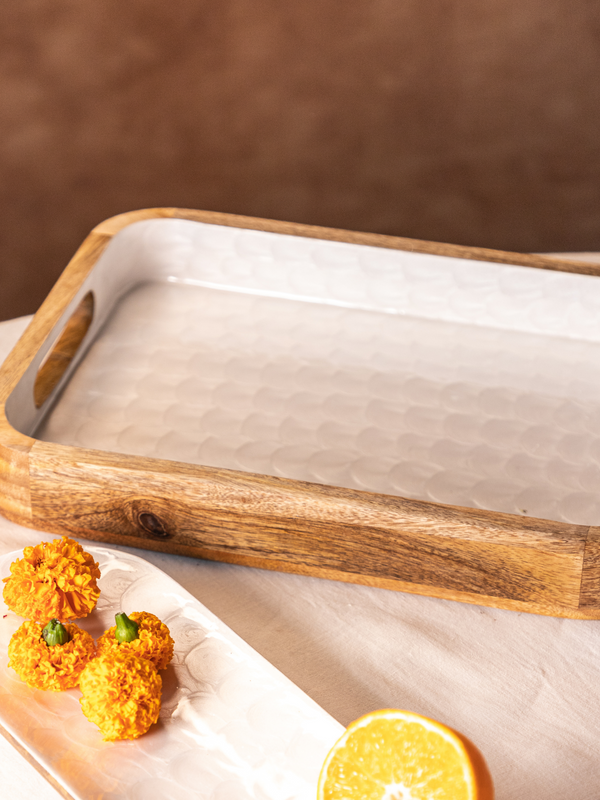 Mango Wood with Pearl Enamel Serving Tray