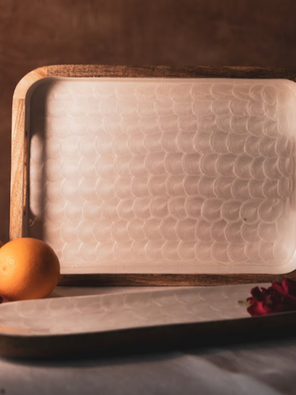 Mango Wood with Pearl Enamel Serving Tray