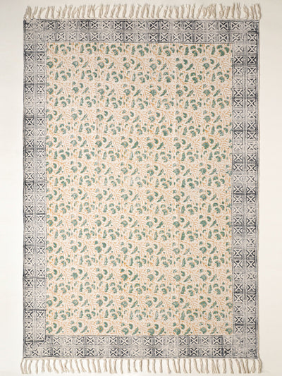 Floral Meadow Block Print Cotton Rug