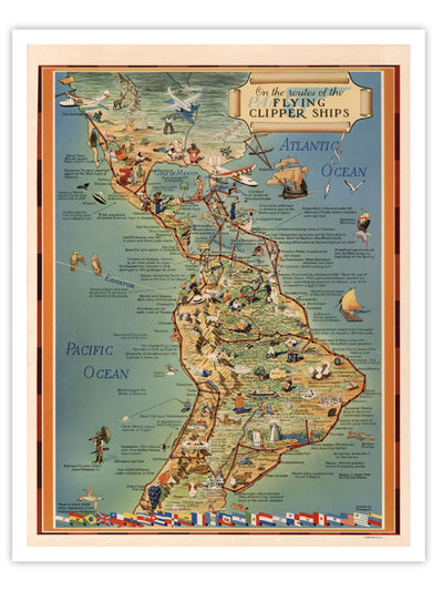 Flying Clipper Ship Map Wall Prints