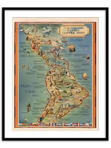 Wall Prints - Flying Clipper Ship Map
