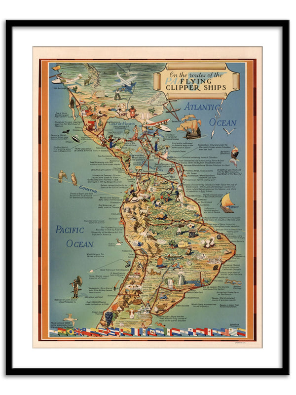 Wall Prints - Flying Clipper Ship Map
