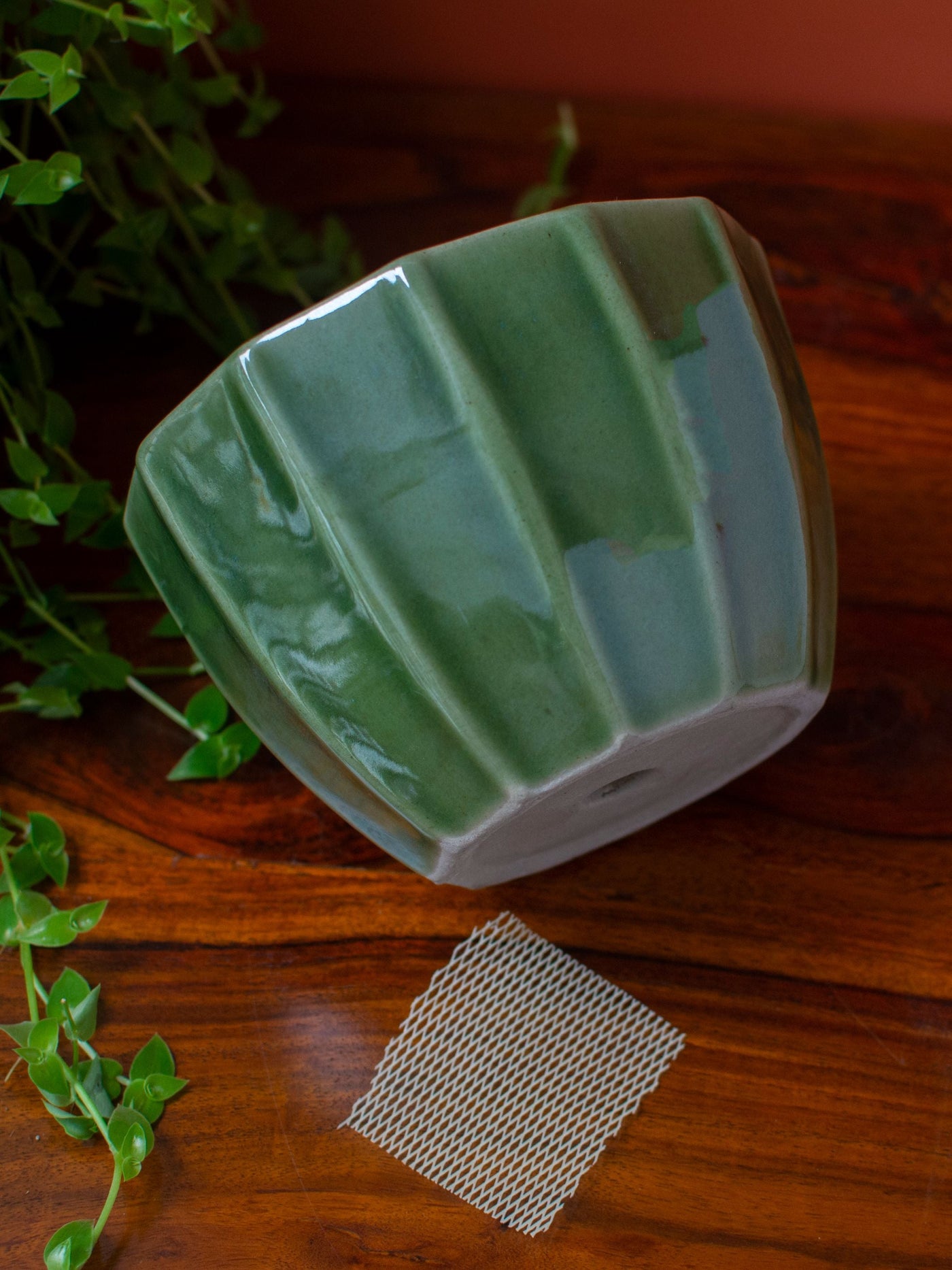 Geometric Ceramic Planter Green