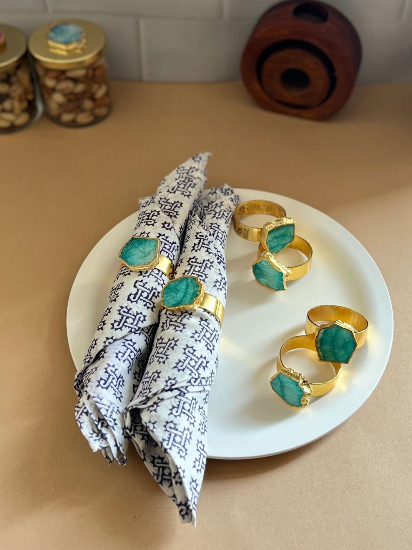 Napkin Rings Set of 6 - Green Crystal Agate