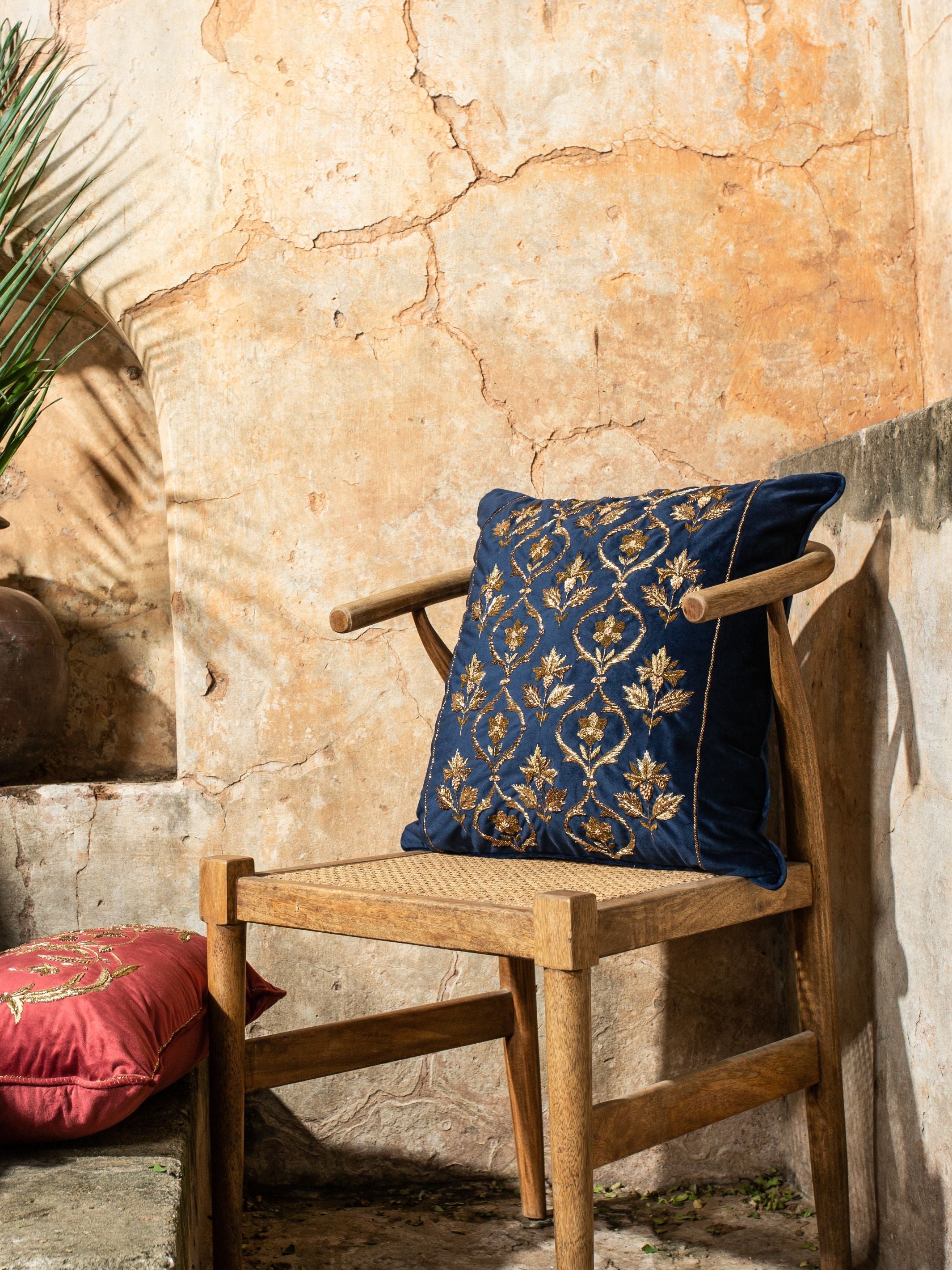 Cushion Cover - Gulzar Navy Embroidered