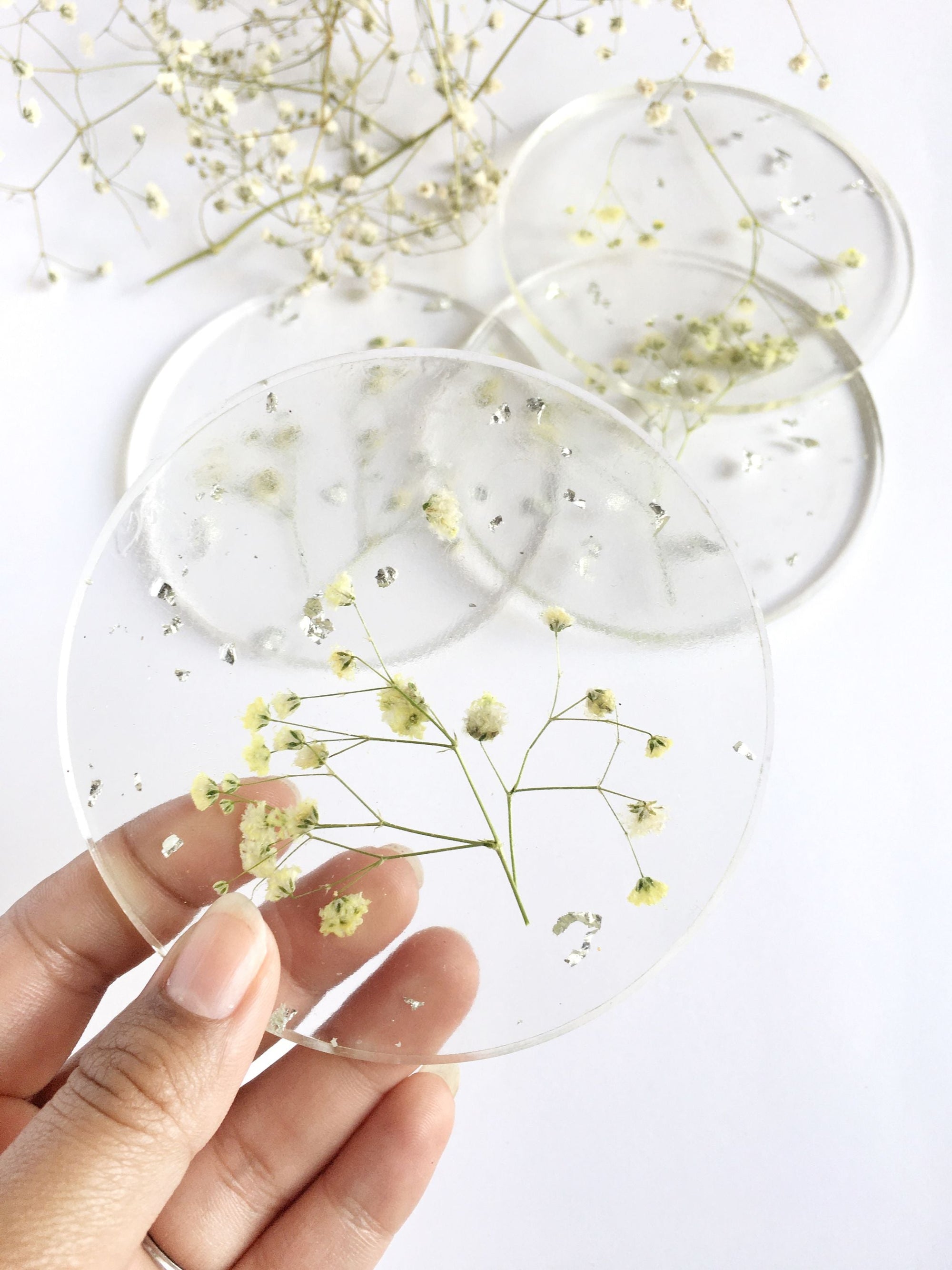Gypsophila Resin Coasters (set of 2)