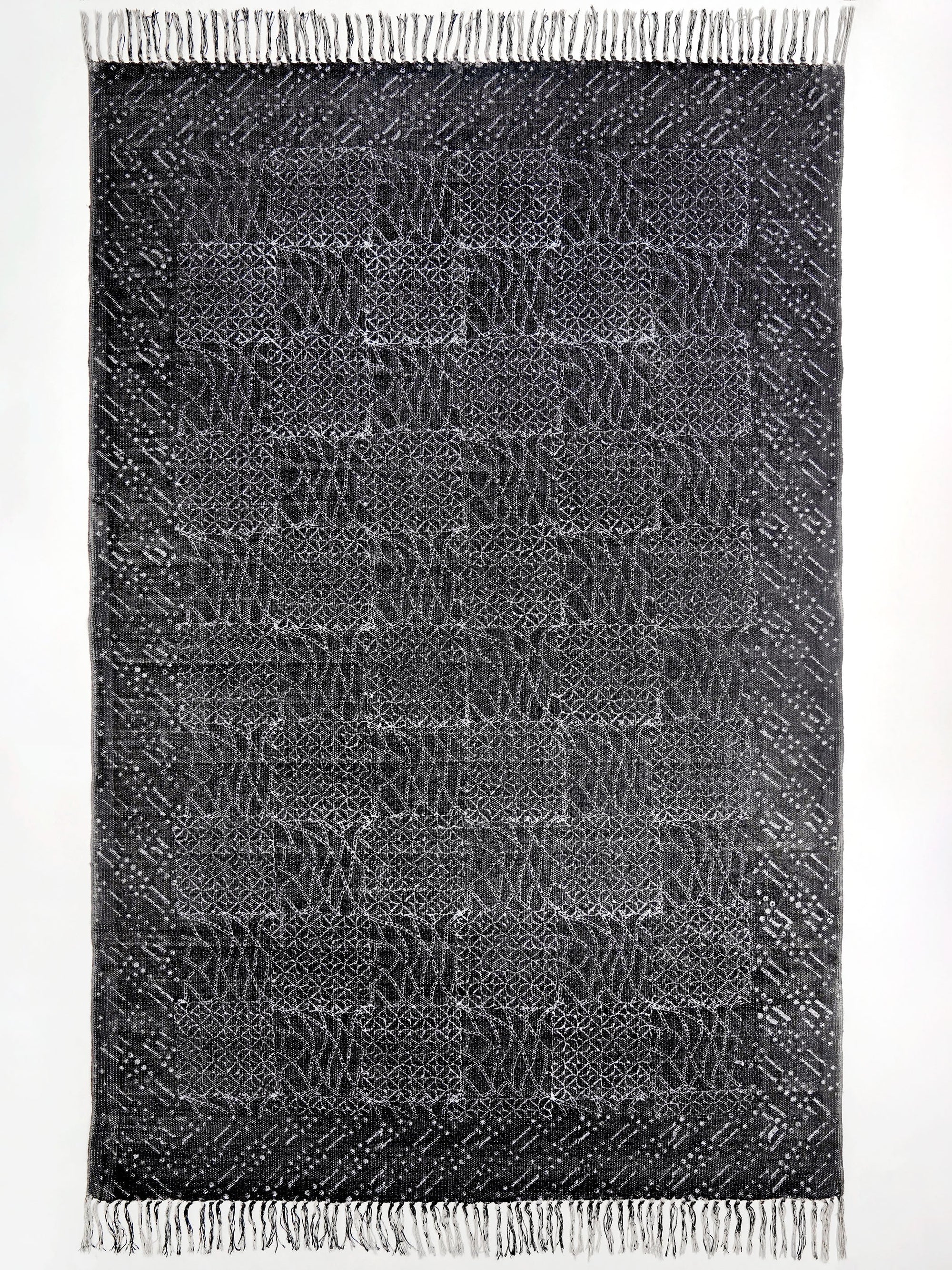 Hand Block Print Cotton Rug Black