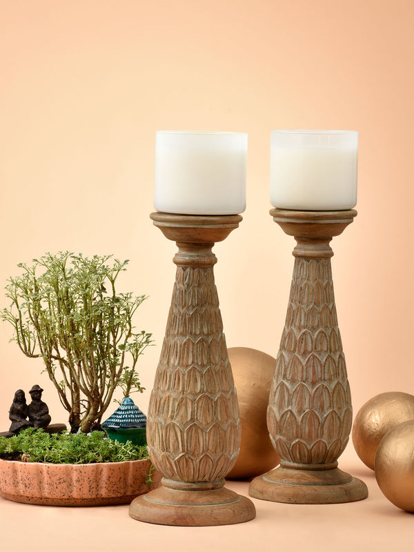 Hand Carved Leaflet Candle Stand