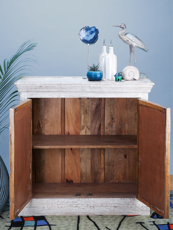 Hand Carved Two Door Cabinet with Mirror Work