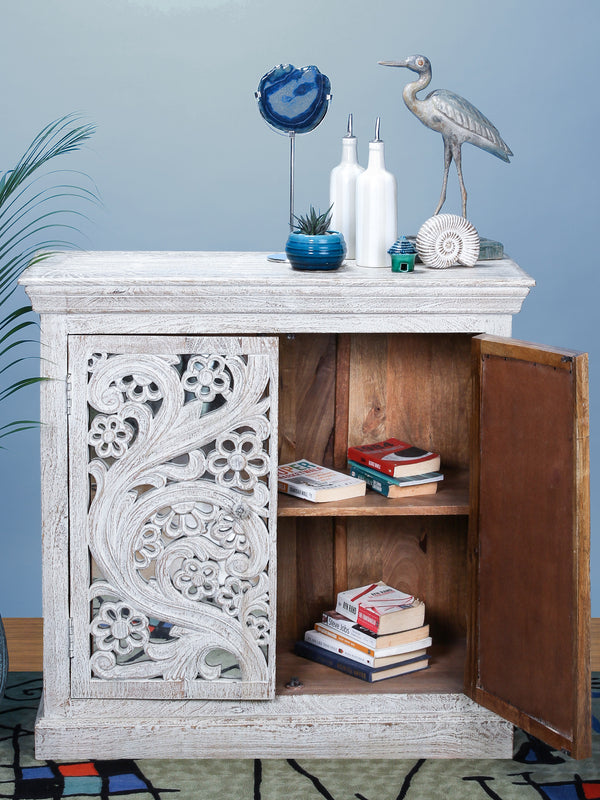 Hand Carved Two Door Cabinet with Mirror Work