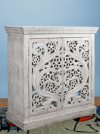 Hand Carved Two Door Cabinet with Mirror Work