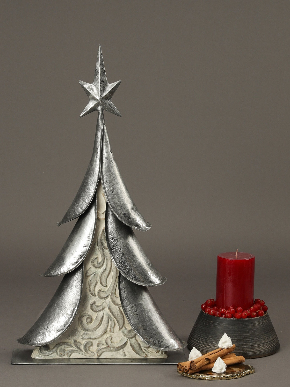 Hand Carved Wood & Metal Tree Grey - Product Image 