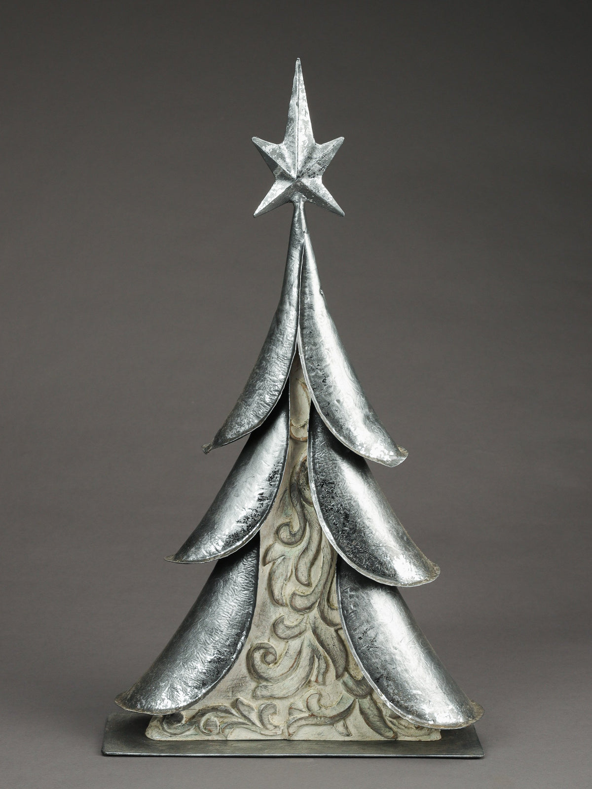 Hand Carved Wood & Metal Tree Grey
